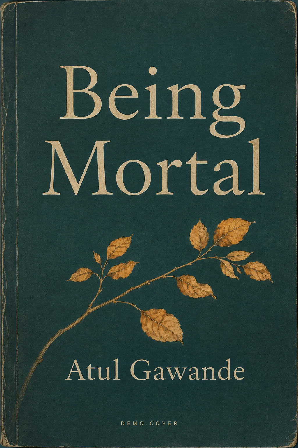 Eget demoomslag til Being Mortal. Ikke forlagets omslag.