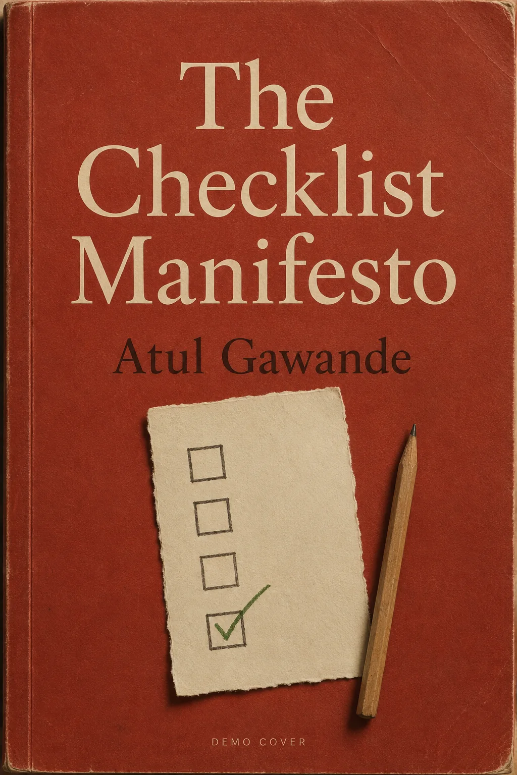 Eget demoomslag til The Checklist Manifesto. Ikke forlagets omslag.
